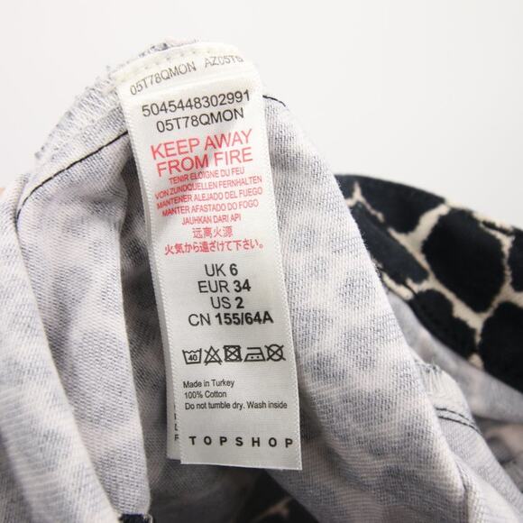 Topshop Skirt Black Cream Animal Print Giraffe Mini Metal Belt Buckle Zipper 2 - Picture 8 of 9